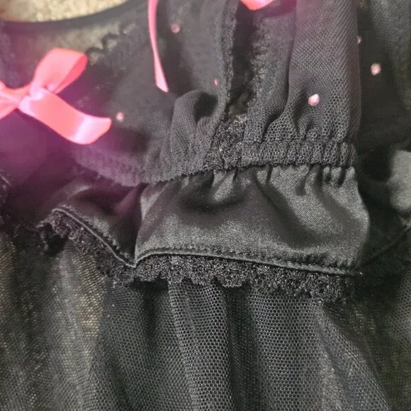 Victoria's Secret Sexy Little Things Babydoll SZ Large Black Sheer Rhinestones - Picture 12 of 14